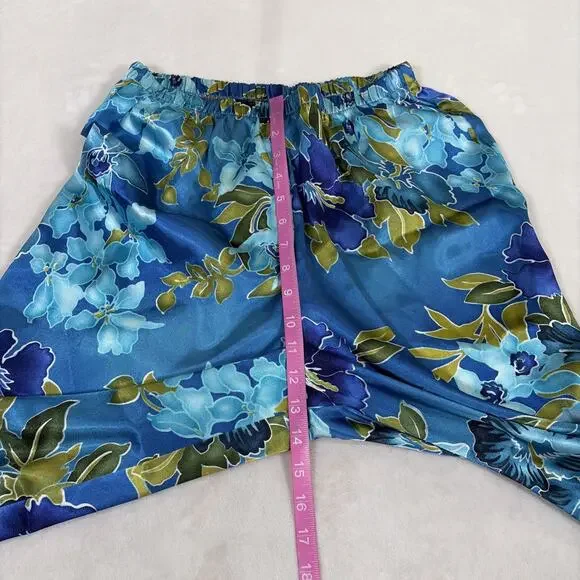 Vintage California Dynasty Blue Floral Satin Pajama Lounge Set Top Pants Medium - Picture 14 of 16